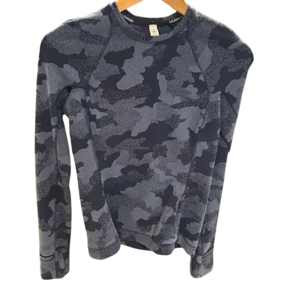 LULULEMON Women's Blue Camo Shirt Size 4 It's Rulu Run Fleece Long Sleeve
